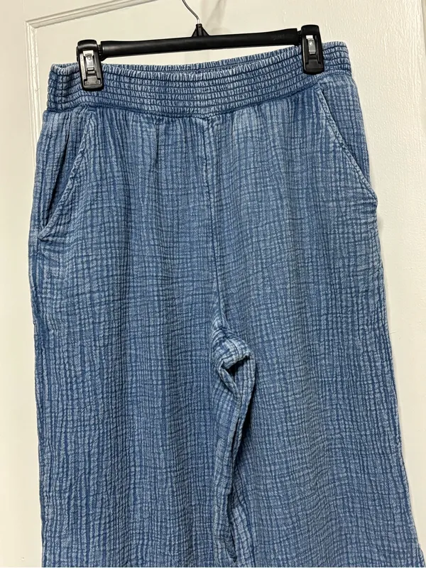aerie Light Blue Wide-Leg side slit Gauze Pants - Image 2