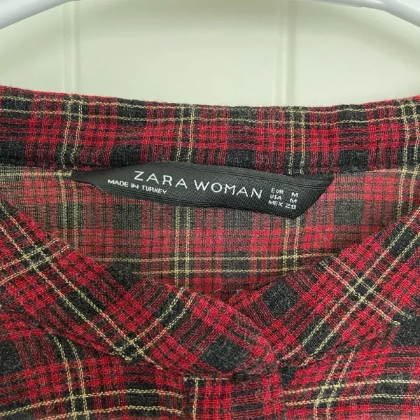 EUC | ZARA women’s red‎ plaid long sleeve blouse — medium - Image 3
