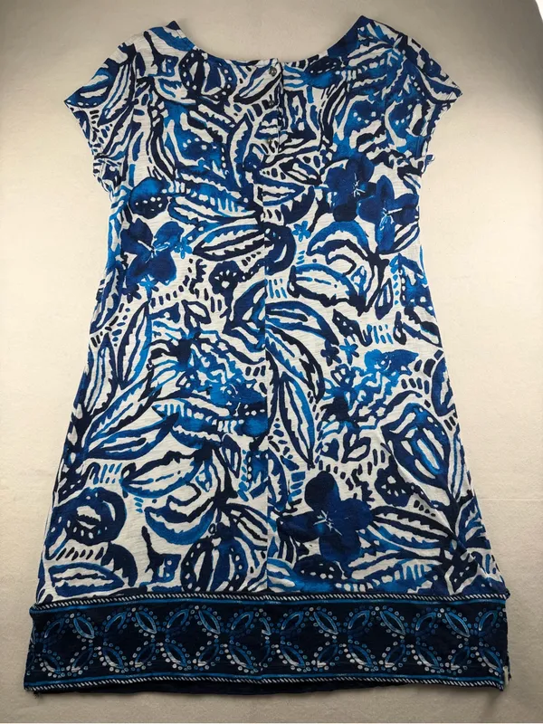 Lucky Brand Blue Tropical Print‎ Knit Mini Dress Boho Shift - Image 3