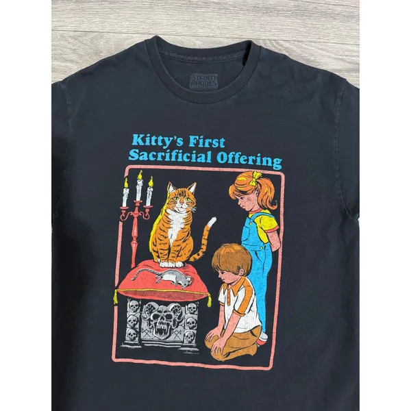 Steven Rhodes Kittys First Sacrificial Offering Black Graphic T-Shirt M Women - Image 12