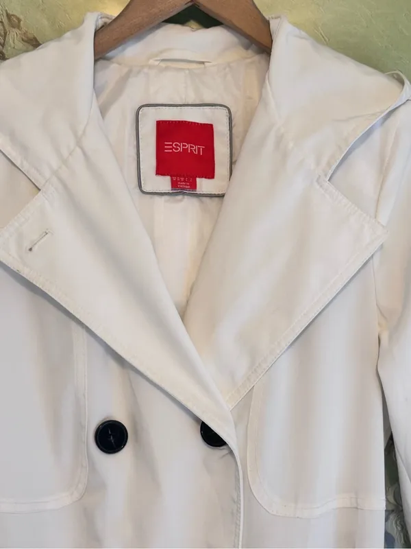 ESPRIT Hooded Double Breasted Trench Coat with Belt M 20” p2p White EUC - Image 3