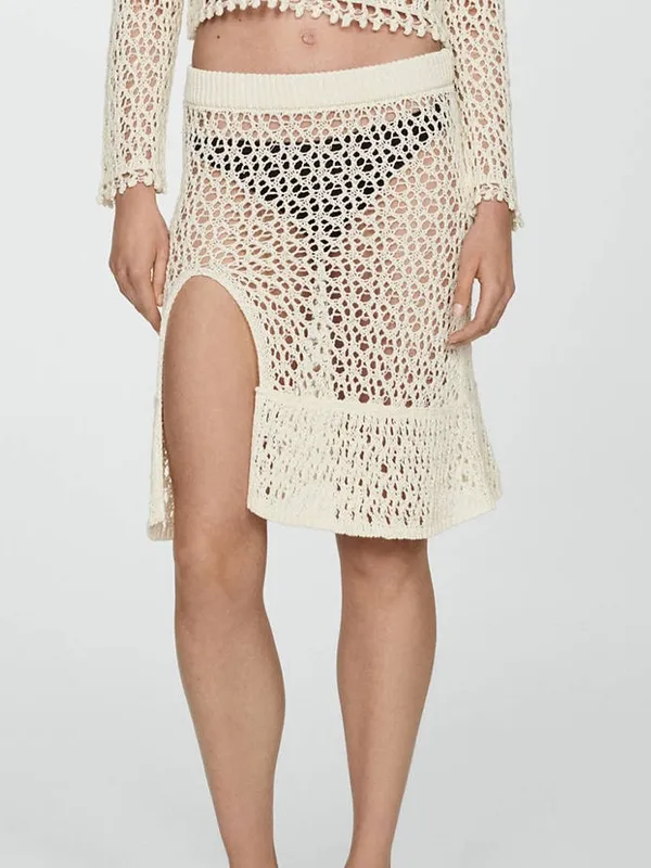 Mango MNG - NWT Ivory off white cream knit Crochet Cover-Up Skirt Swim - Image 7