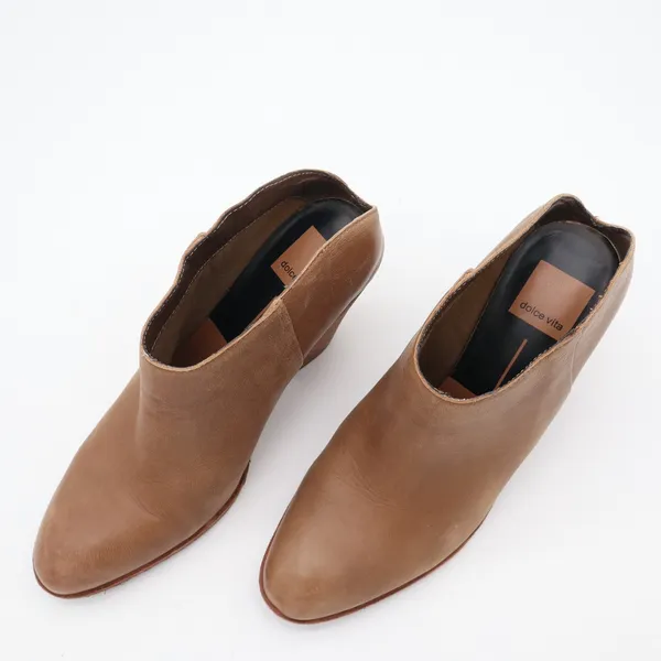 Dolce Vita Womens Tan Leather Stacked Block Heel Ankle Booties Size 8 - Image 3