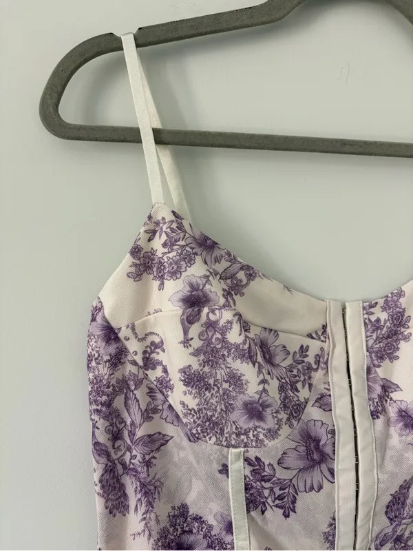 Free People Intimately Night Rhythm Sleeveless Corset Bodysuit Purple Ivory XL - Image 3