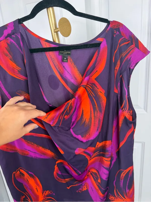 Worthington Woman 3X Purple Floral Cowl Neck Blouse Top NWOT - Image 5