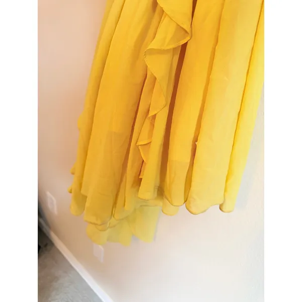 AMUR Maxi Dress Womens 6 Yellow‎ Pleated Cut-Out Ruffle Silk Chiffon Gown - Image 8
