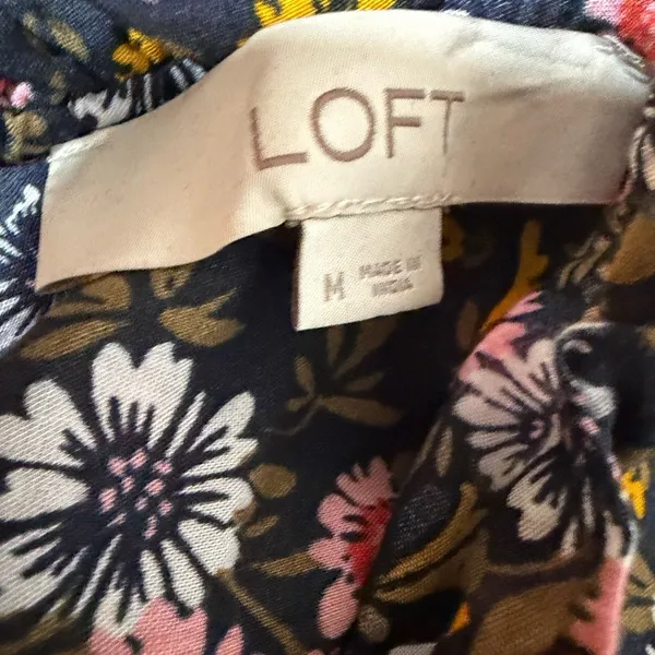 LOFT Cottagecore Floral Blouse Ruffle Bib Keyhole Dark Academia Vintage Style M - Image 7