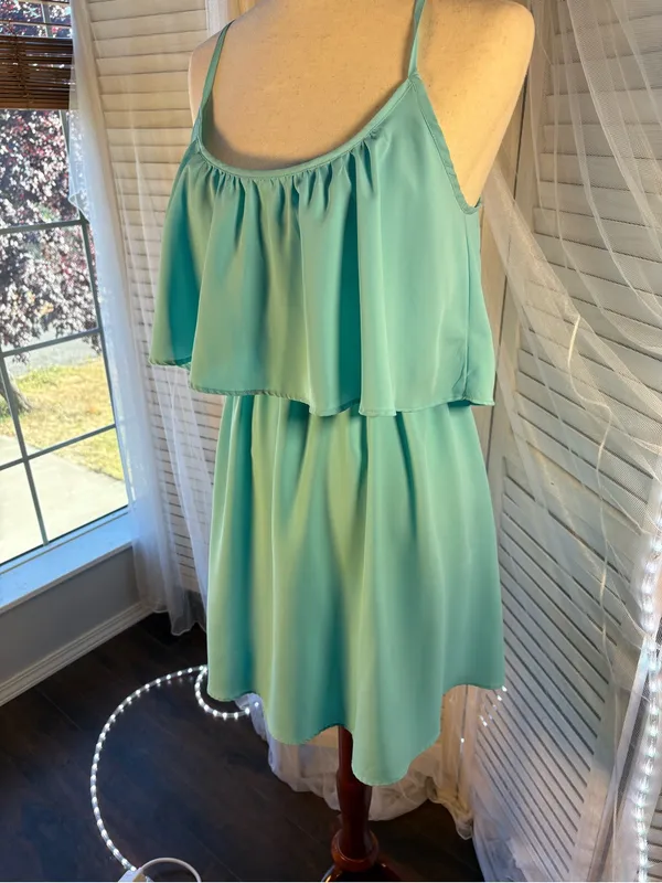 Fun & Flirt Aqua Ruffle-Front Spaghetti Strap Mini - Image 2