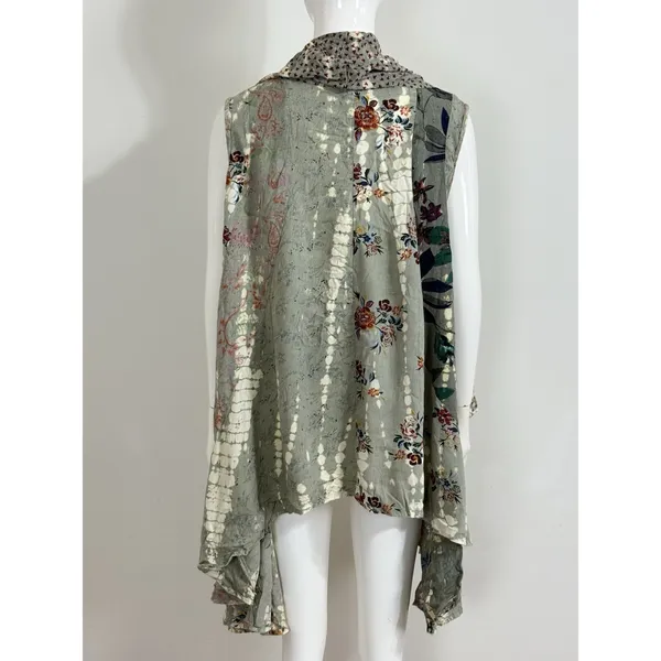 Women’s Floral Patchwork Kimono Duster Vest Cover Up Boho Hippie Size L/XL NWT - Image 9
