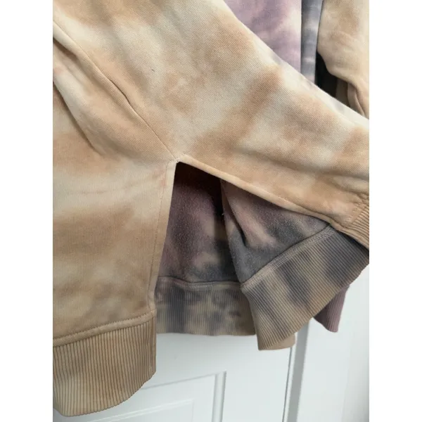 American Eagle Women Tie Dye Oversized Hoodie Purple Tan Side Slit Sweatshirt XS - Image 7