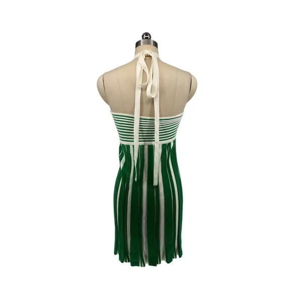 New! Amanda Uprichard Dianella Halter Mini Dress Green‎ White Stripe Sz Small - Image 6
