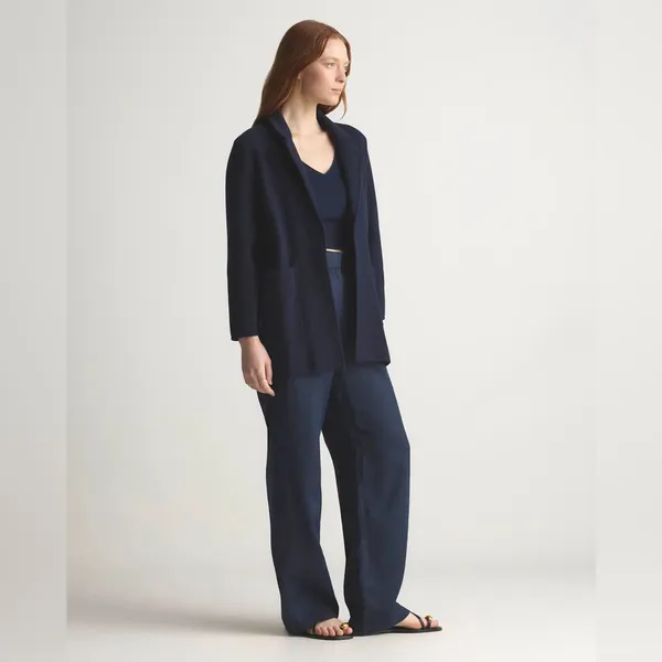 Quince‎ Women's Navy Organic Cotton Knit Blazer Size Small EUC - Image 2