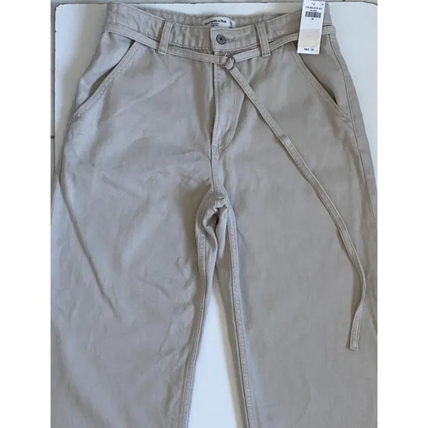Abercrombie & Fitch The Loose High Rise Jeans Beige Khaki D-Ring Belt 28‎ 6R NWT - Image 10