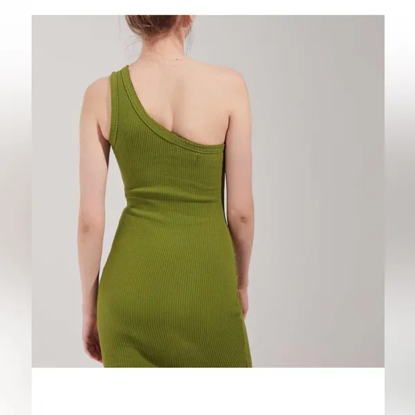 Urban Outfitters Ribbed Olive Green One‎ Shoulder Dress, Size XS - Image 2