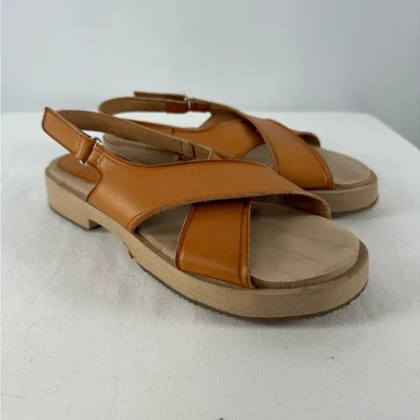 Zara Leather‎ Criss Cross Strap Sandal in Brown Size 6 or 36 - Image 3