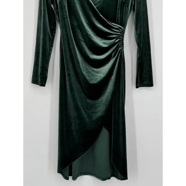Banana Republic Velvet Knee-Length Faux Wrap Dress Small Green Party Cocktail - Image 6