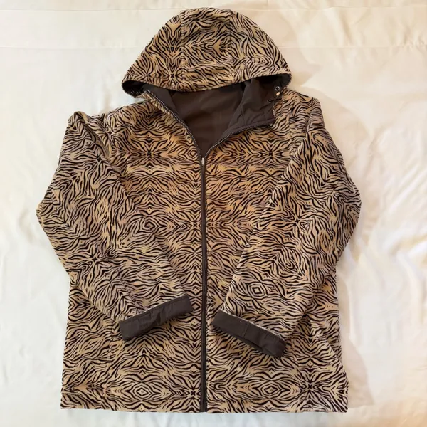 Reversible Hooded Jacket Brown Zebra Natural Reflections Animal Fleece Sz Large‎ - Image 7
