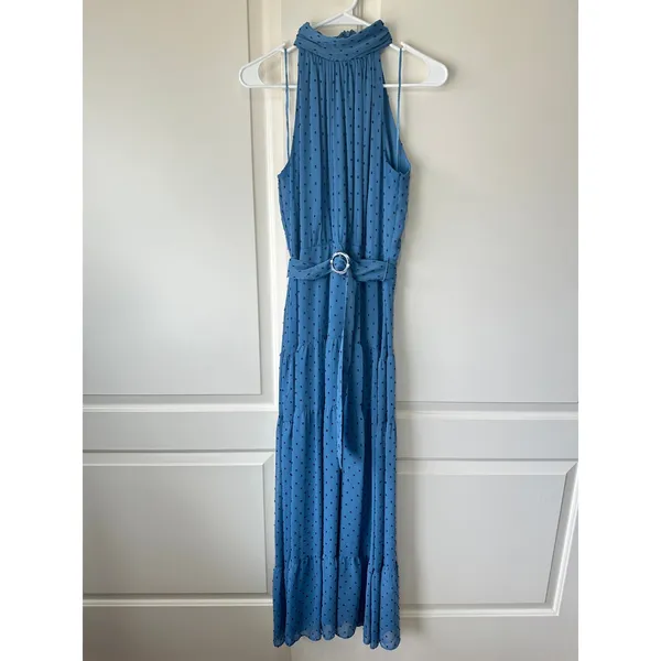 Taylor Womens Maxi Dress Blue Polka Dot Swiss Halter‎ Neck Belted Sleeveless 6 - Image 2