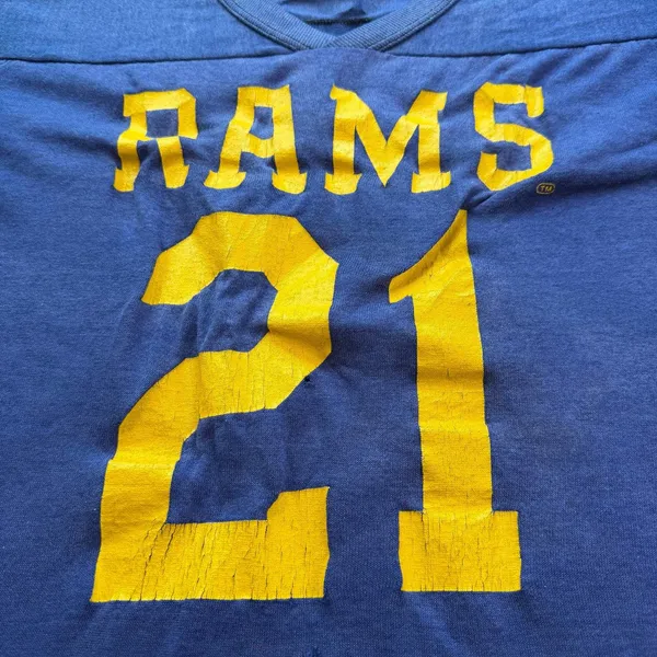 Vintage Rawlings Los Angeles Rams Shirt Jersey 21 Pleva Blue Made in USA Medium - Image 8