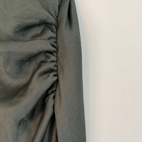 Zara Womens Dark Olive Green Satin Ruched Cami Slip Maxi Dress Size XS 90s Style - Image 3