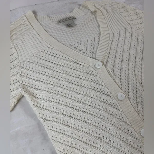 Requirements‎ vtg y2k Ivory Knit Button-Up Cardigan short sleeve womens small - Image 9