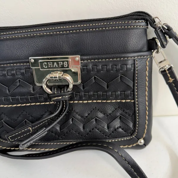 CHAPS Avery black convertible woven pocket zip faux leather wristlet crossbody‎ - Image 2