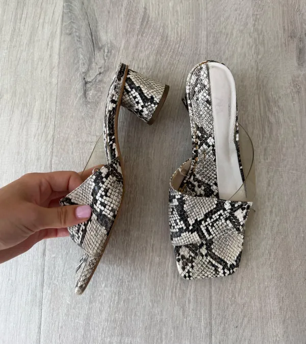 Zara Snakeskin Open Toe Block Heels - Image 2