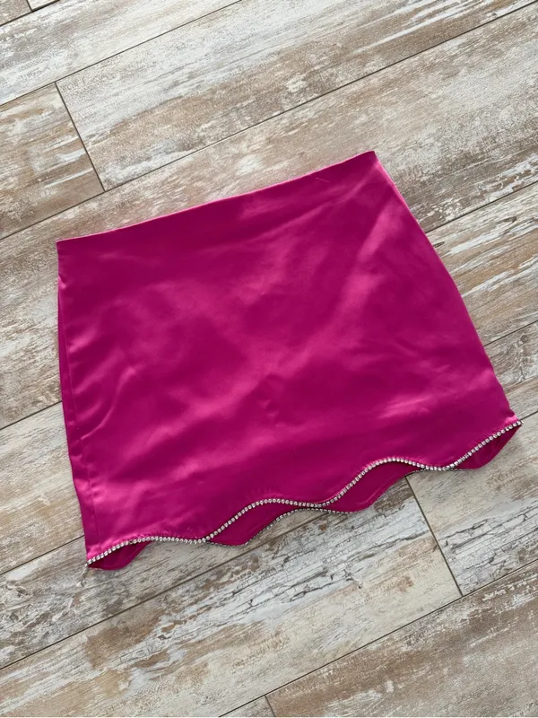 Anthropologie Pink Satin and Rhinestone Mini Skirt - Image 3