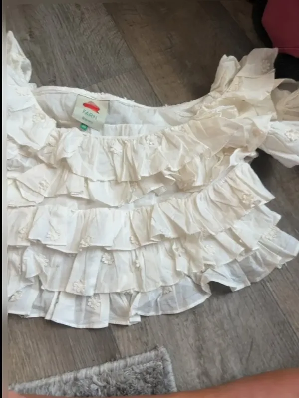 Farm Rio White Ruffled Crop Top XS - Image 9