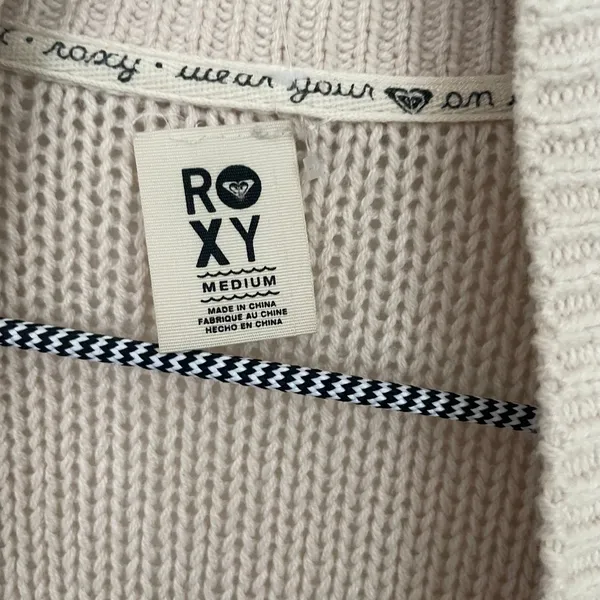 ROXY Near Future Knit Fringe Cardigan Open Front Long Sleeve Size Medium - Image 3