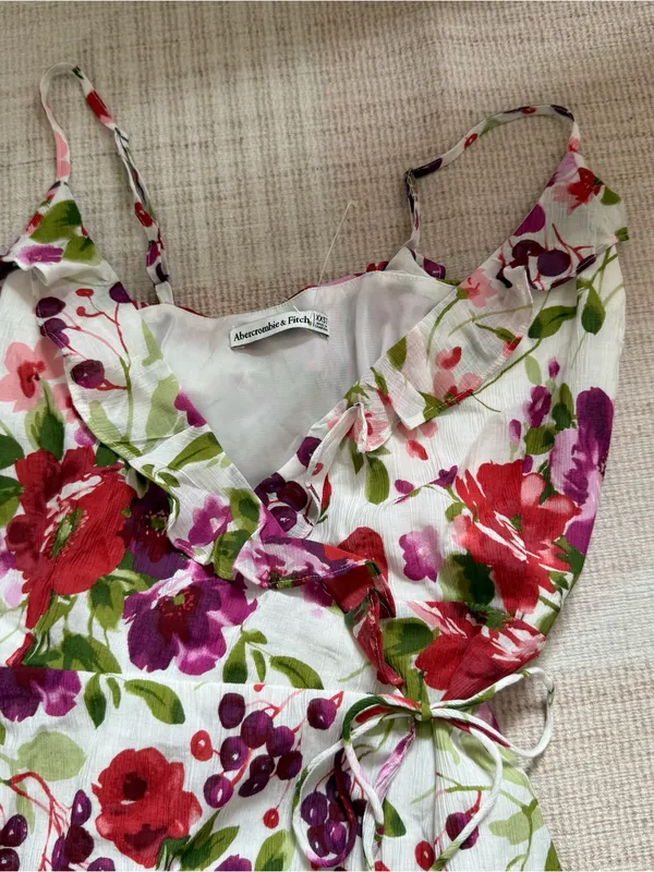 Abercrombie & Fitch Floral & Strawberry Ruffle High Low Dress XXS Tall NWOT - Image 7