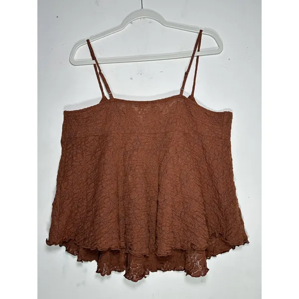 Lucky Brand Womens XL Terracotta Brown Floral Lace Babydoll Camisole Tank Top‎ - Image 2