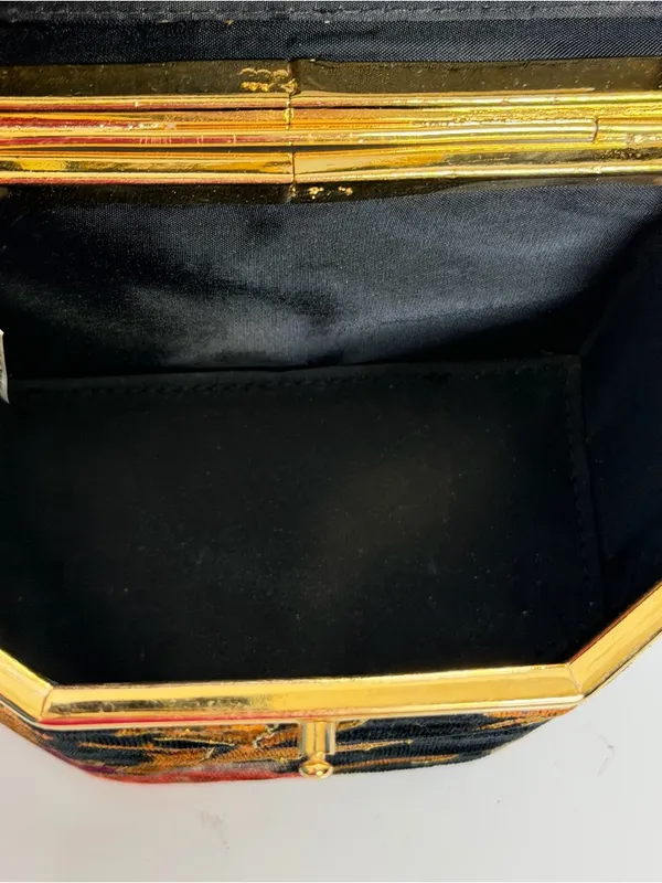 Floral Velvet Hard Case Box Purse Crossbody Evening Bag Gold Frame Mirror - Image 10