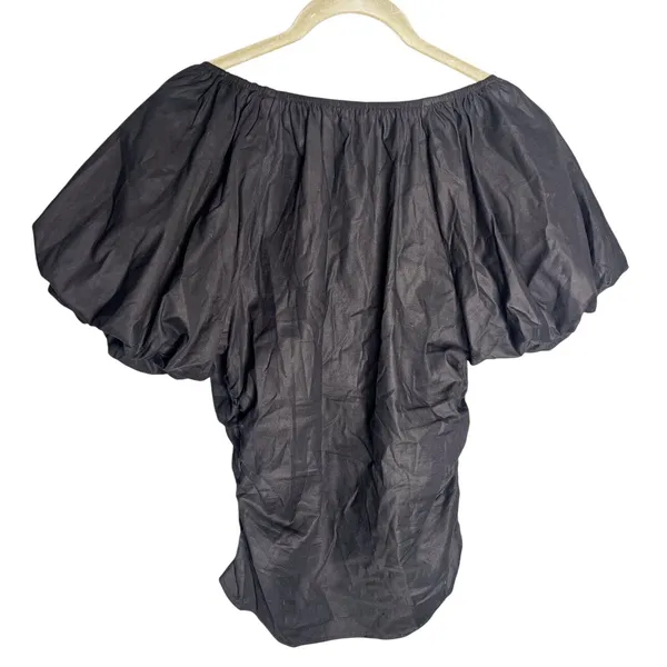 Reformation Sonny Puff Sleeve Top Size 10 Black Short Sleeve Ruched‎ Blouse - Image 8