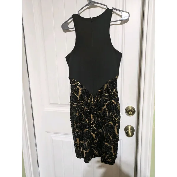Cache Dress Women Black Gold Sequin Sleeveless Knee Length Cocktail Size 4 - Image 3