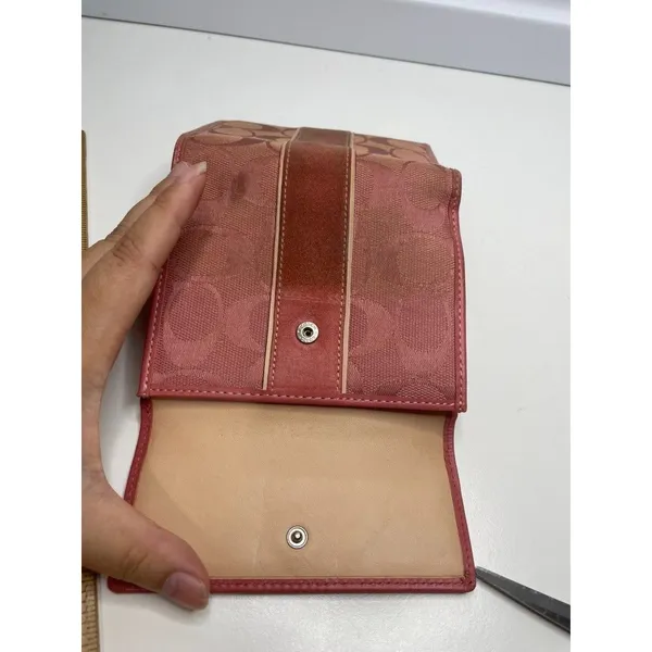 Y2K Vintage Coach Pink Signature Suede Leather Wallet Authentic - Image 6
