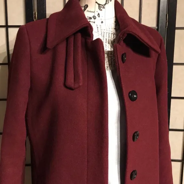 ✈️Loft Wool Preppy long Mock Pencil Bodice wine burgundy solid minimalist button coat - Image 4