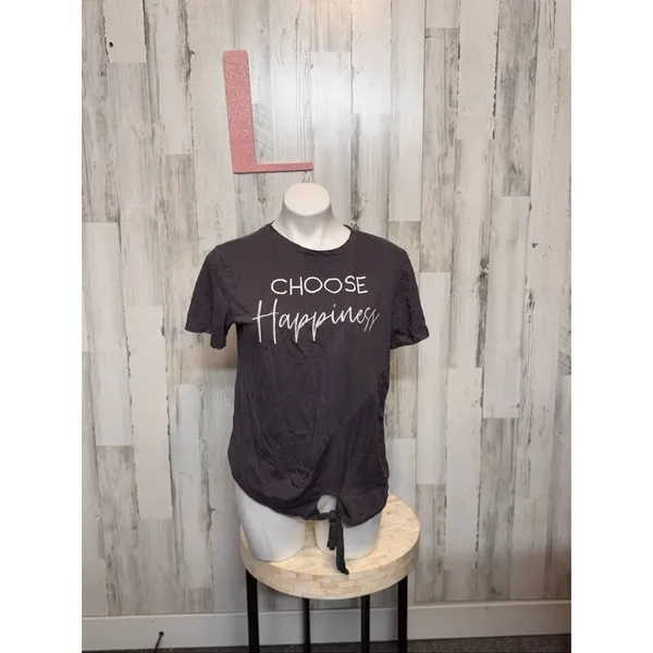 Sweet Soul “Choose Happiness” Graphic Tee Gray Tie-Front Shirt Size Large - Image 2