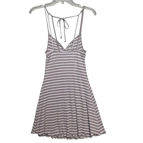 Abercrombie & Fitch Dress Womens XS Gray Striped Ribbed Knit Swing Sundress - Image 3