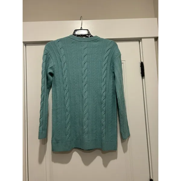 Talbots Chunky Cable Knit Teal Boyfriend Cardigan Sweater Size Small Preppy Cozy - Image 5