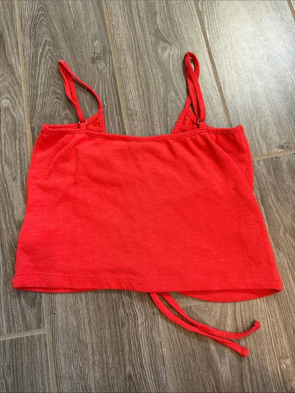 Roxy Bright Red Ruched Drawstring Cropped Cami size small - Image 4