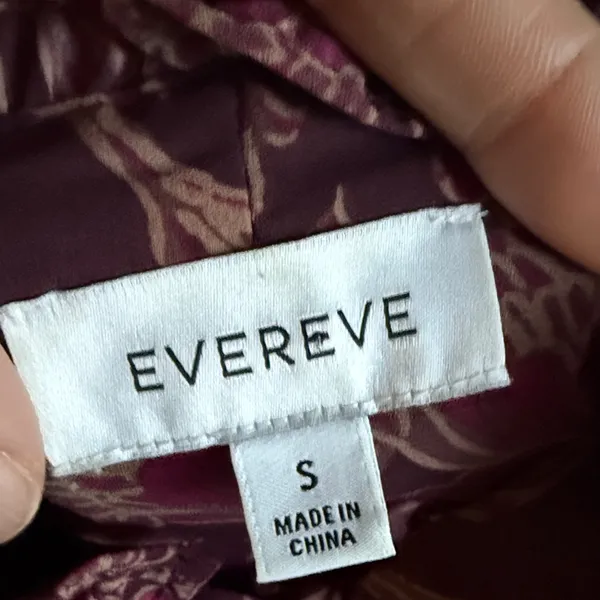 Everlane Evereve Plum Blouse with Pink Floral Print Size Small Relaxed Tie Neck top - Image 5