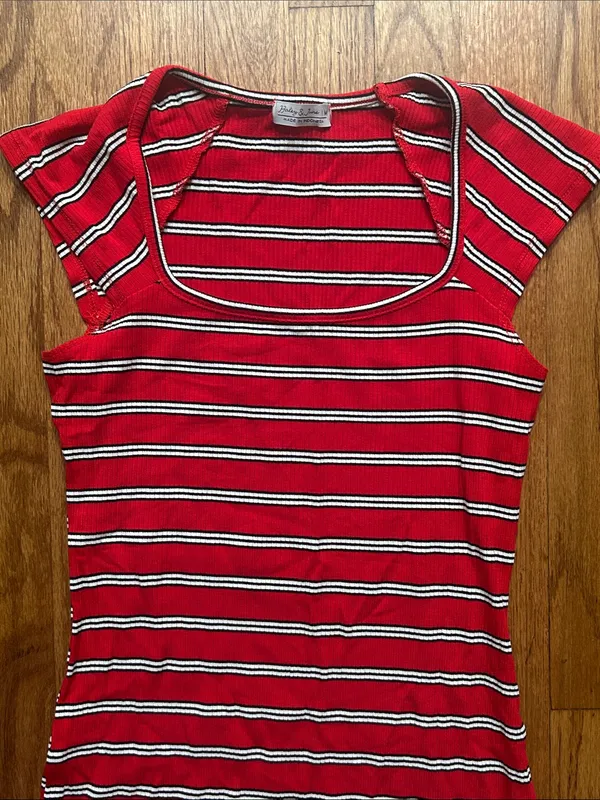 Haley & June Red Striped Scoop Neck Bodycon Dress Medium - Image 3