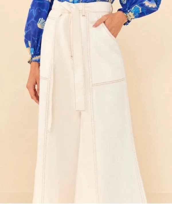 Farm Rio Belted Wide-Leg Twill Pants M - Image 4