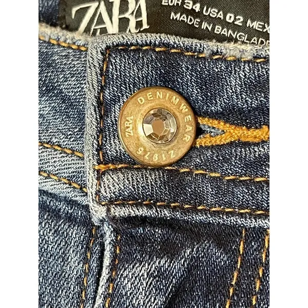 Zara Blue Medium Wash Denim Distressed Raw Cut Hem Skinny‎ Jeans 2 - Image 8
