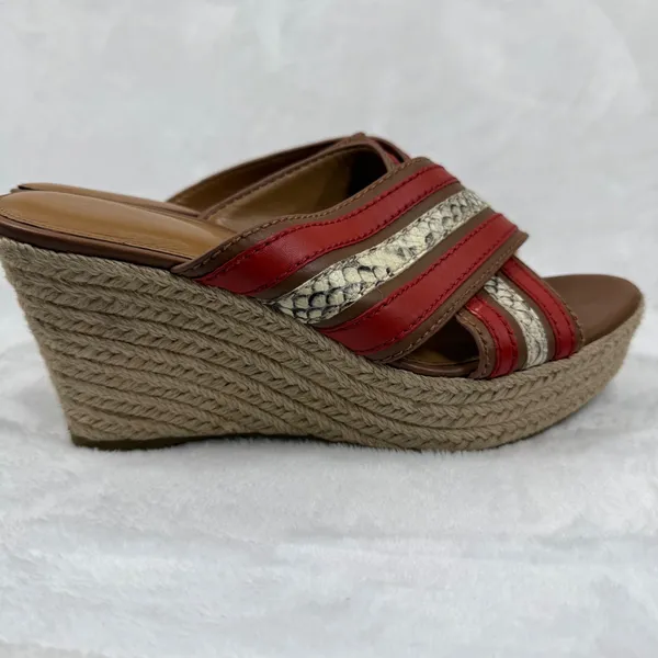 Coach Red Snakeskin‎ Striped Espadrille Wedge Platform Sandals Slides 8.5 READ - Image 5