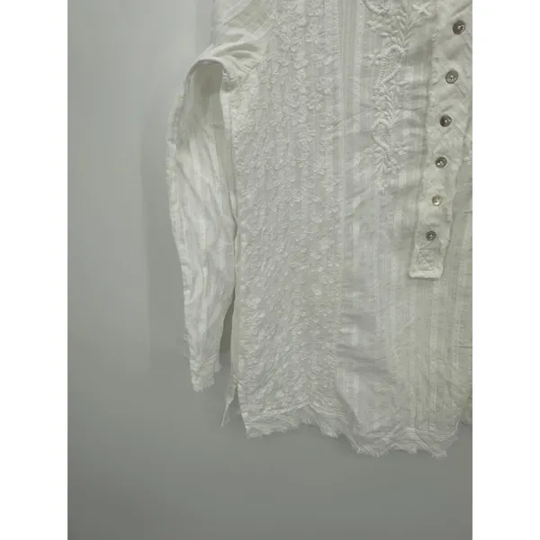Soft Surroundings Top Women White Cotton 3/4 Sleeve Boho Coastal‎ Minimal S/M - Image 4