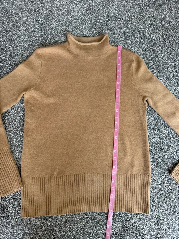 French Connection Camel Mock Neck Ribbed Sweater Women’s M Minimalist - Image 7