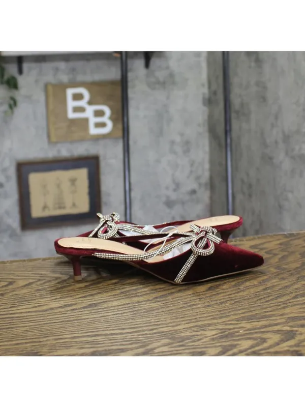 NEW A New Day Womens Gwen Rhinestone Bow Heels Velvet 94656736 Burgundy Red 6.5M - Image 7