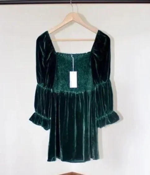 Reformation Albi Velvet Dress (Emerald) - Image 3